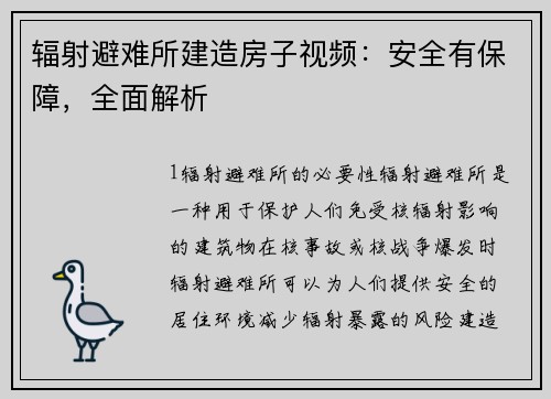 辐射避难所建造房子视频：安全有保障，全面解析